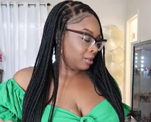 Customer photo review of Kora - Pre Bleached Human Hair Lace Lightweight Knotless Swiss HD Lace Box Braided Wig 100 Strands