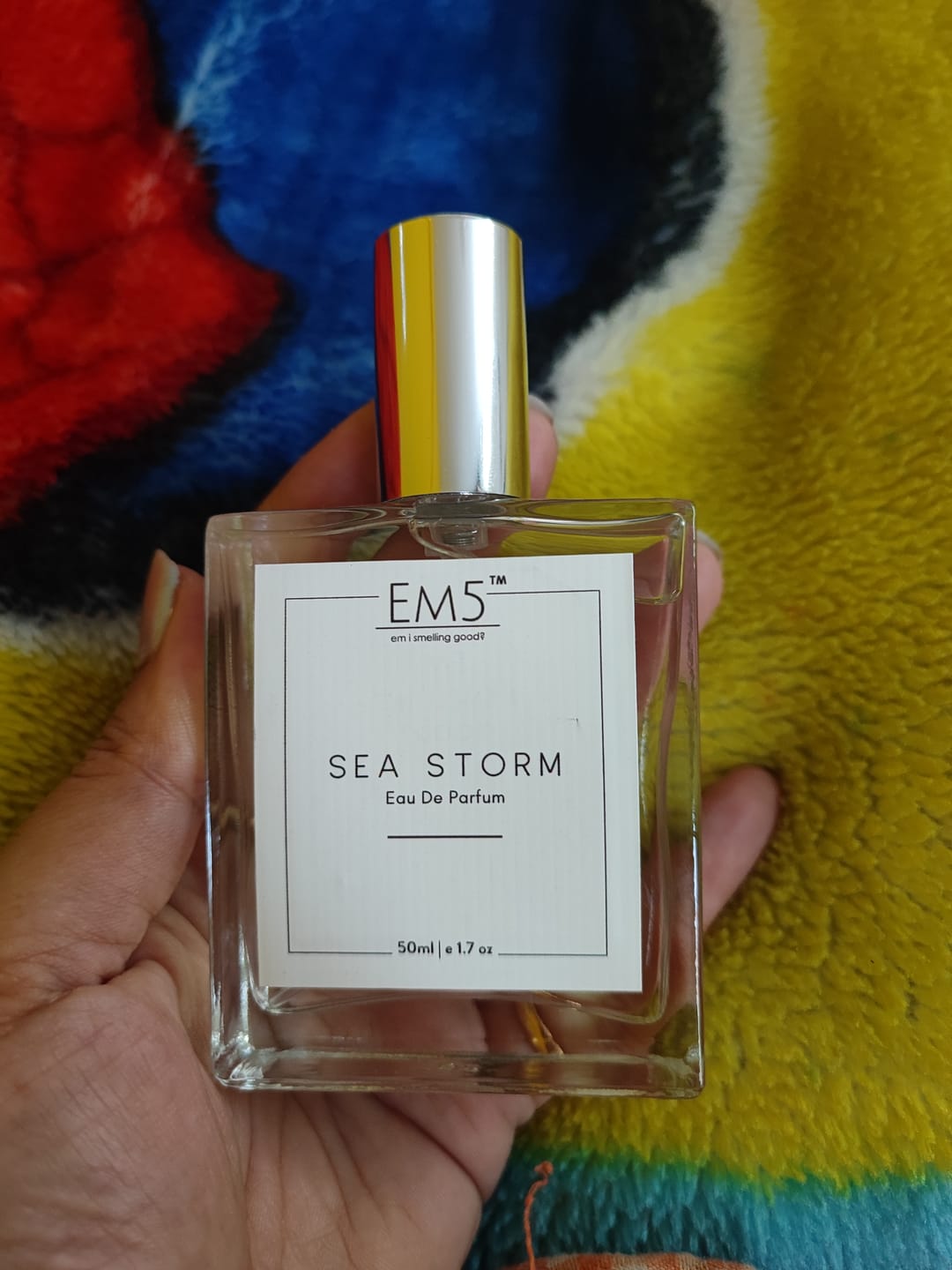 Customer photo review of EM5™ Sea Storm Unisex Perfume | Amber Aquatic Fresh Marine Fragrance Accords | Eau De Parfum Spray for Men & Women | Luxury Gift for Him / Her | Sizes Available: 50 ml / 15 ml