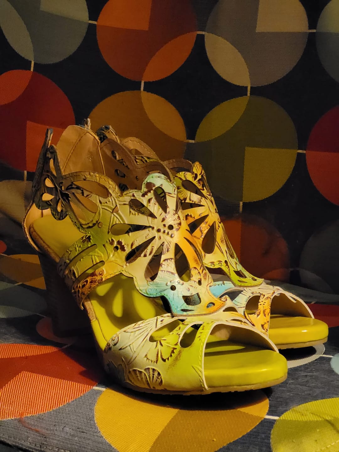 Customer photo review of Bohemia Leather Block Heel Comfy Sandals