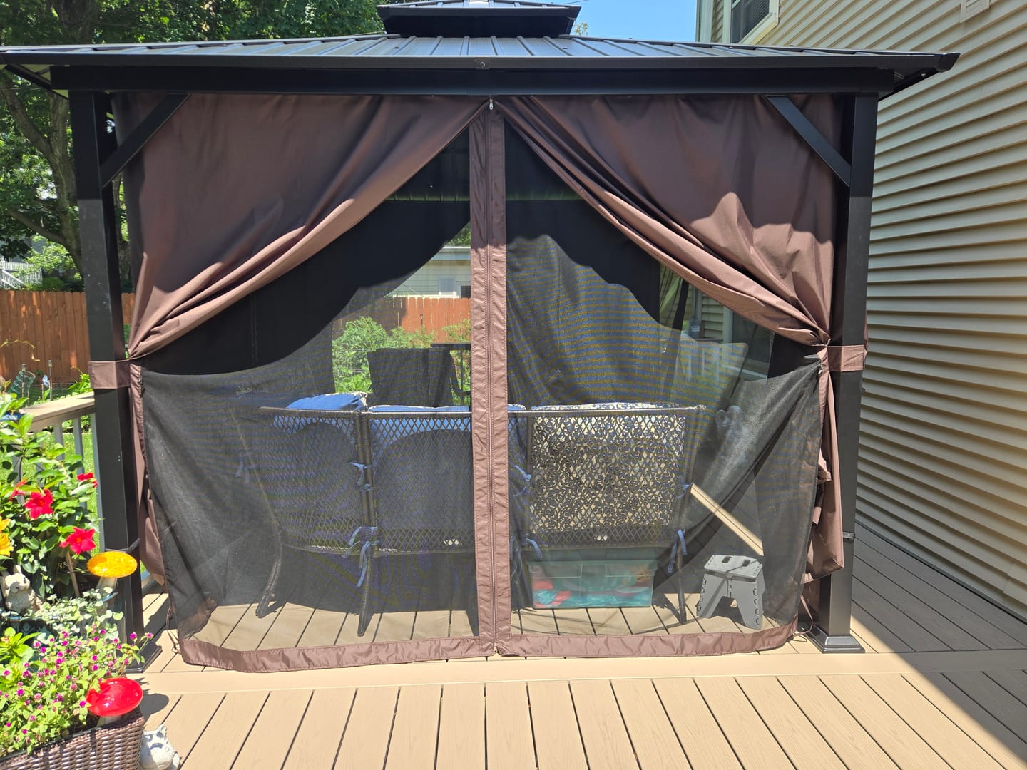 Customer photo review of PRE ORDERS ONLY - Shade N' Shelters 10' x 12' Duncan Hardtop Gazebo Privacy Curtain with Hooks