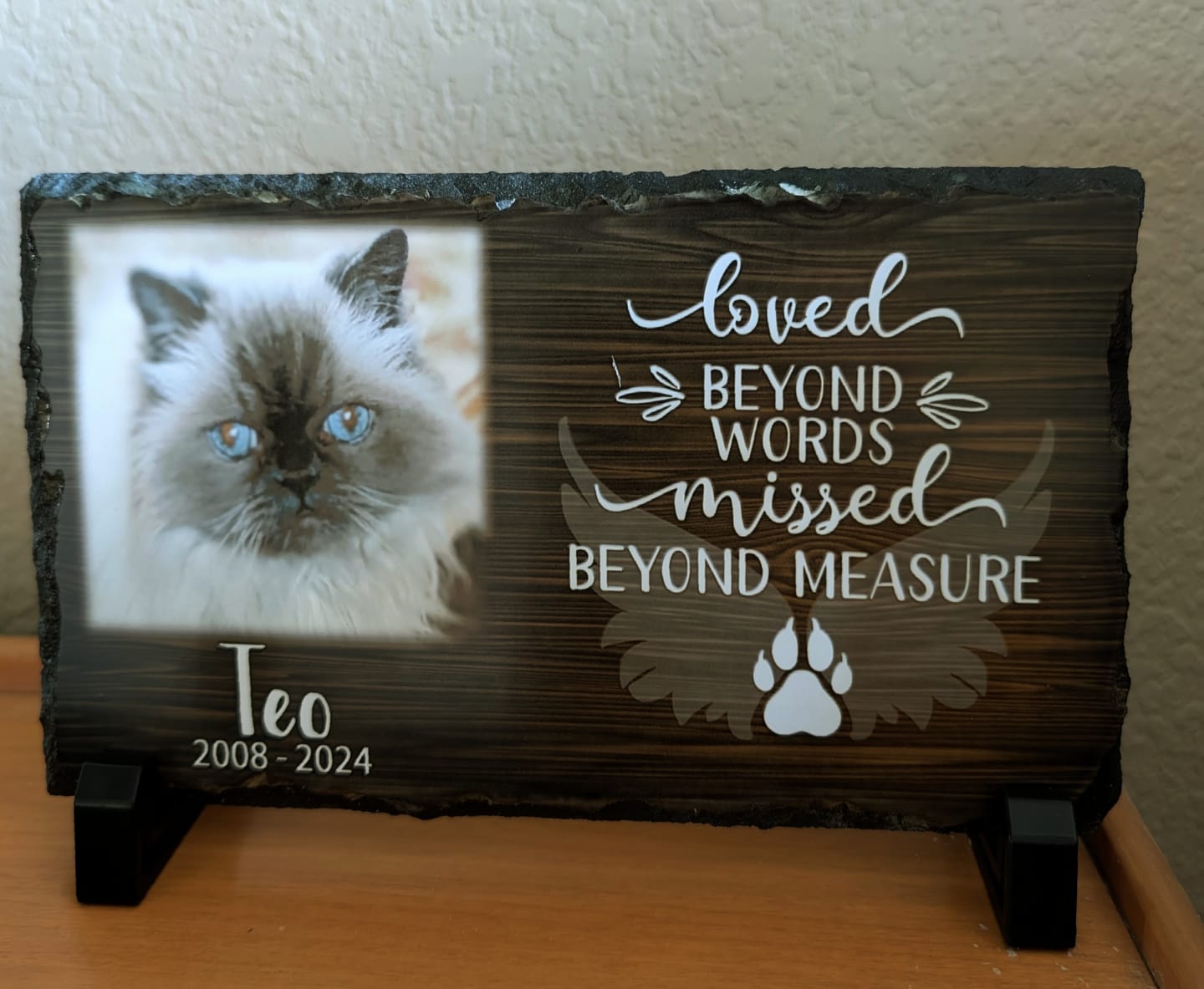 Customer photo review of Personalized Personalized Cat Memorial Plaque Loved Beyond Words Missed Beyond Measure  Personalized Picture Keepsake