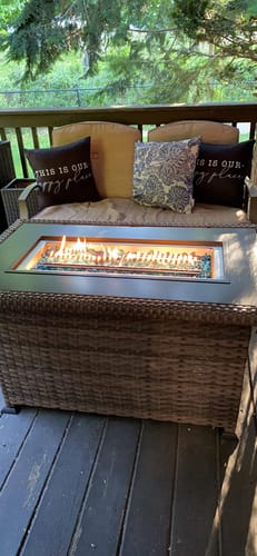 Customer photo review of Homrest Propane Fire Pit Table with Slide Out Tank Holder, Light Brown