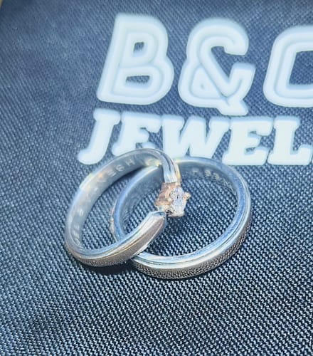 Customer photo review of Capri Two Tone Wedding Rings