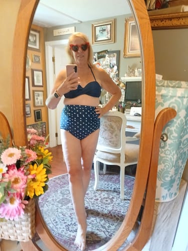 Customer photo review of Blue 1950s Halter Polka Dots Swimsuit