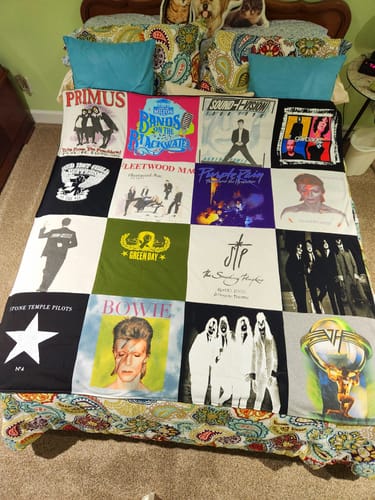 T-shirt quilt with music, rock music themes by Lisa from AL