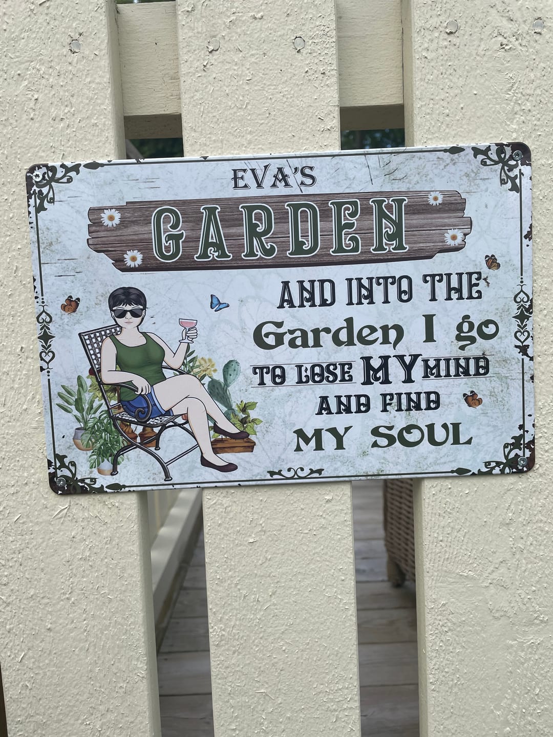 Customer photo review of And Into The Garden I Go Gardening Girl - Garden Sign - Personalized Custom Classic Metal Signs