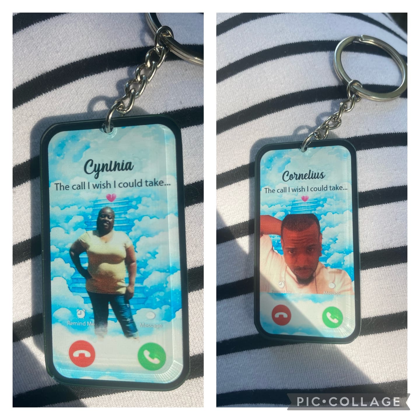 Customer photo review of The Call I Wish Memorial Sympathy Gift - Photo Inserted Different On 2 Sides Personalized Keychain