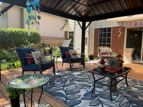 Customer photo review of EROMMY 12' x 14' Deluxe Hardtop Aluminum Patio Gazebo w/ Galvanized Steel Metal Double Roof, Curtains &Netting