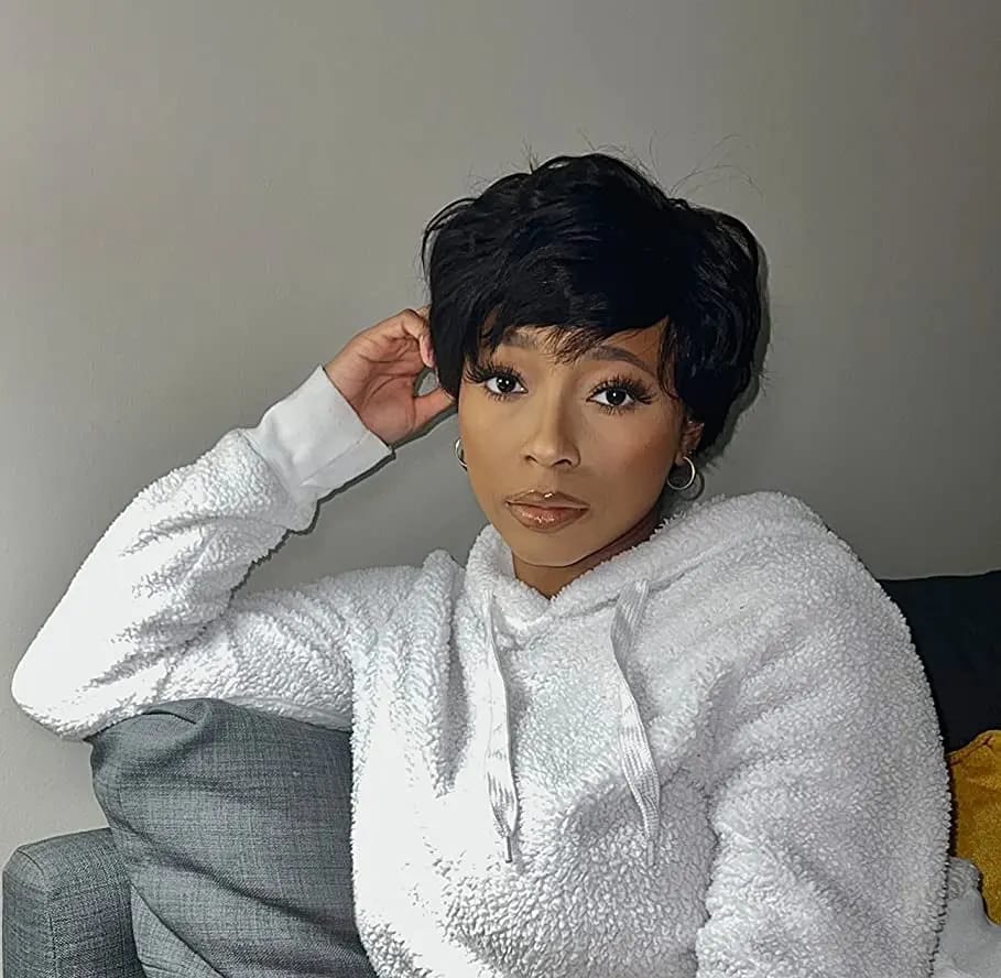 Customer photo review of Luvwin Classic Pixie Cut Style Wig With Layered Bangs For Black Women