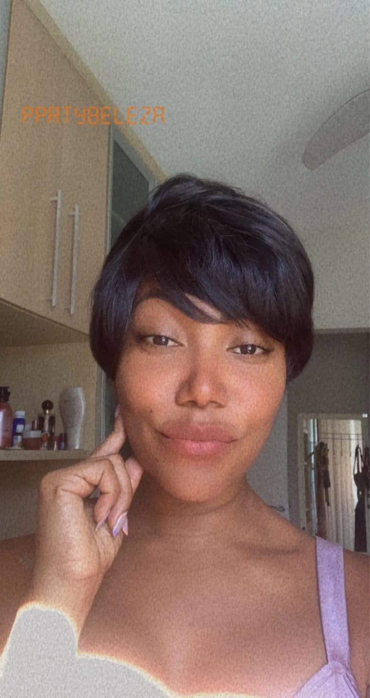Customer photo review of Luvwin Classic Pixie Cut Style Wig With Layered Bangs For Black Women