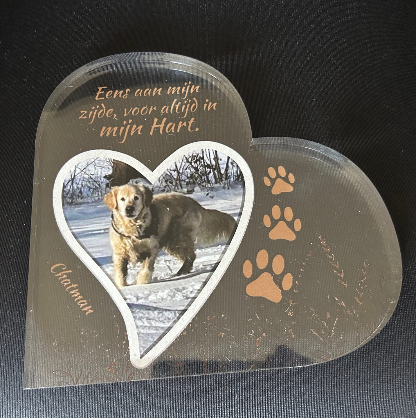 Customer photo review of Eens aan mijn zijde - Gepersonaliseerd glazen hart