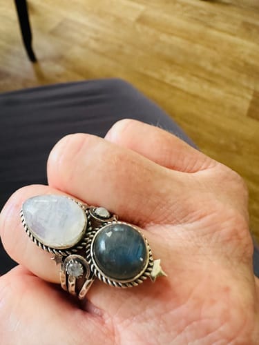 Customer photo review of Celestial Moonstone and Labradorite Silver Ring