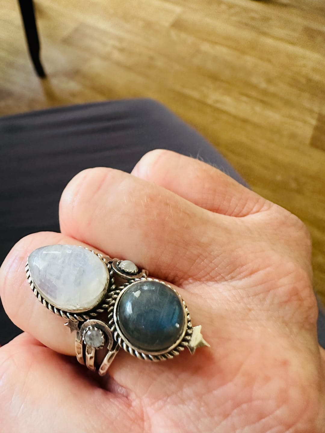 Customer photo review of Celestial Moonstone and Labradorite Silver Ring