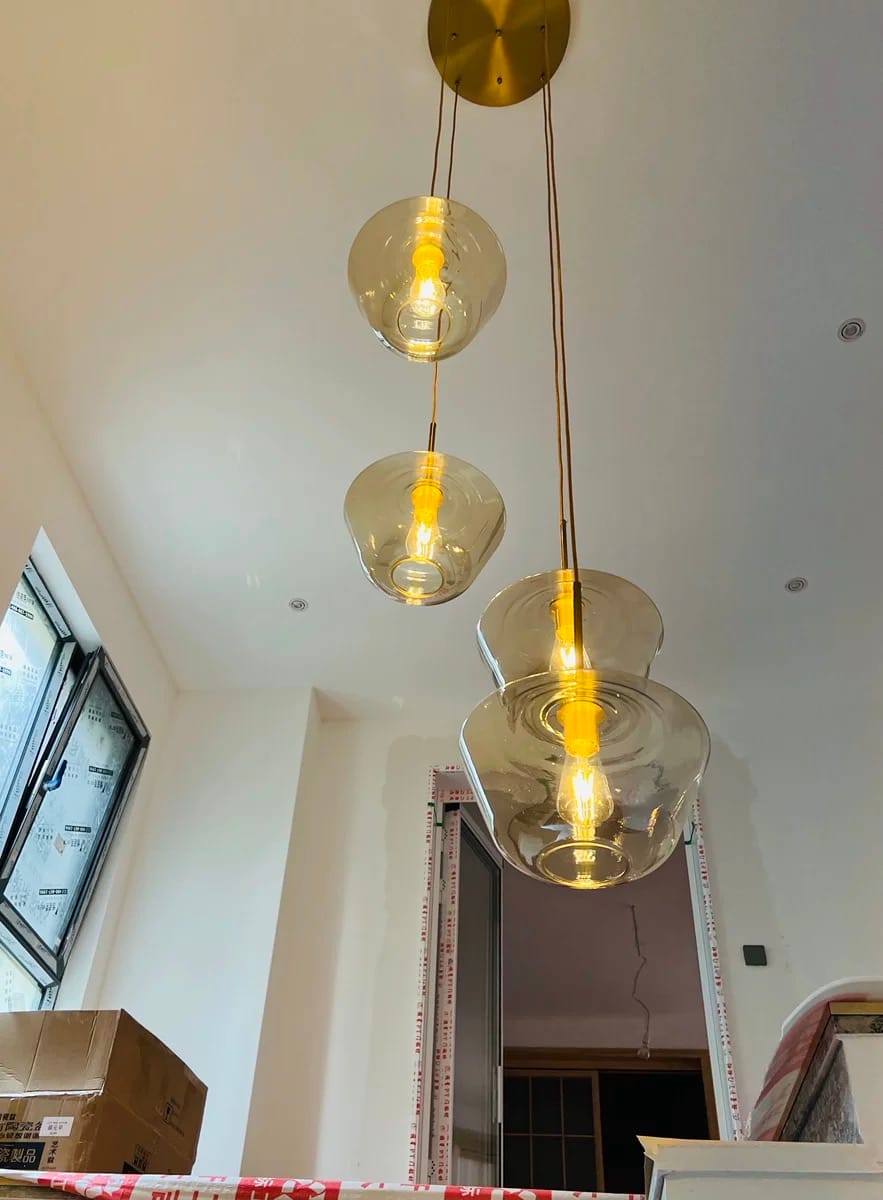 Customer photo review of Modern Minimalist Amber Glass Pendant Light