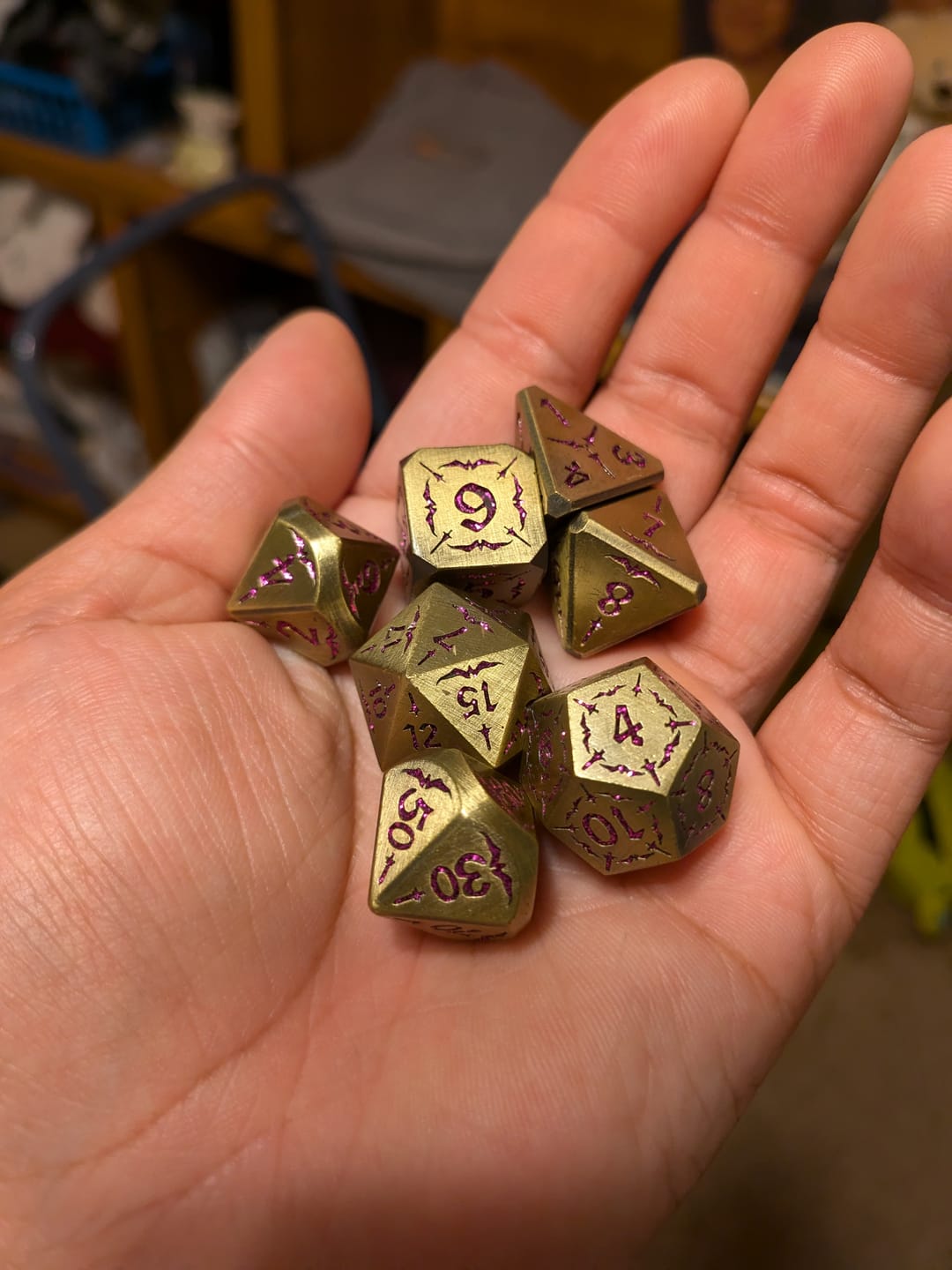Customer photo review of Blade of the Maiden Metal Dice Set