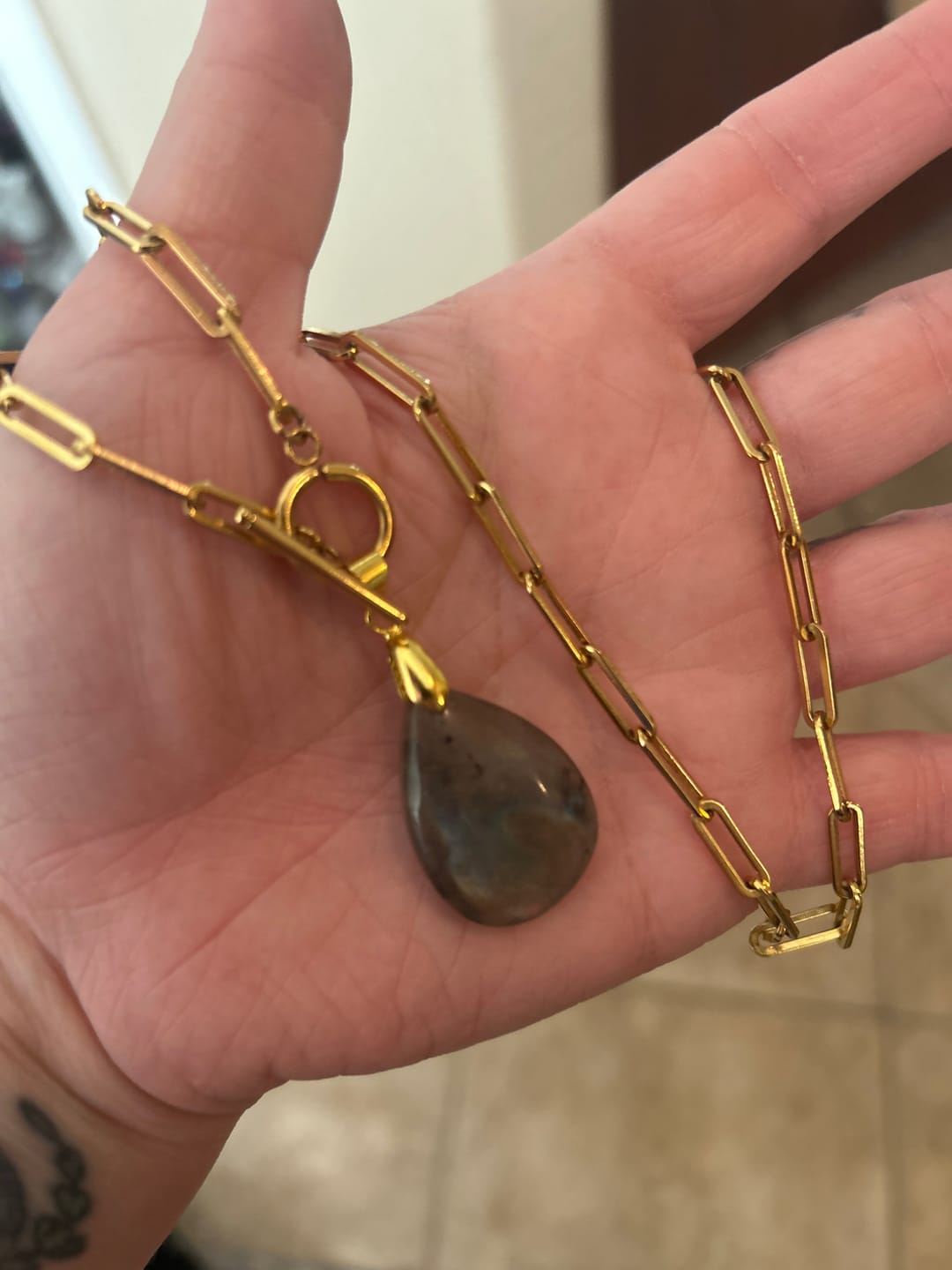 Customer photo review of Truth Seeker Labradorite Drop Necklace