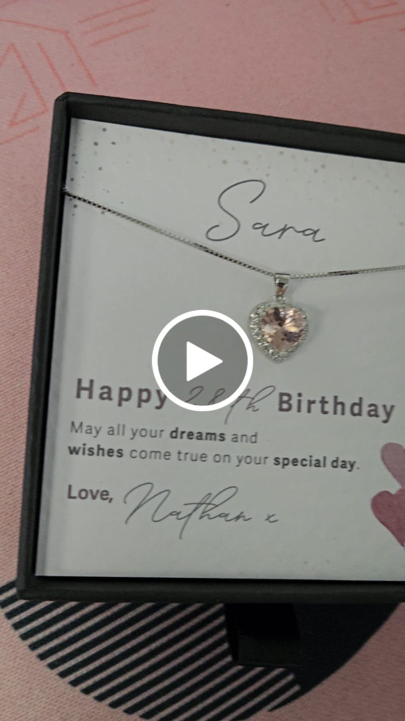 Customer video review of Customisable Birthday  Pink Morganite Heart Necklace