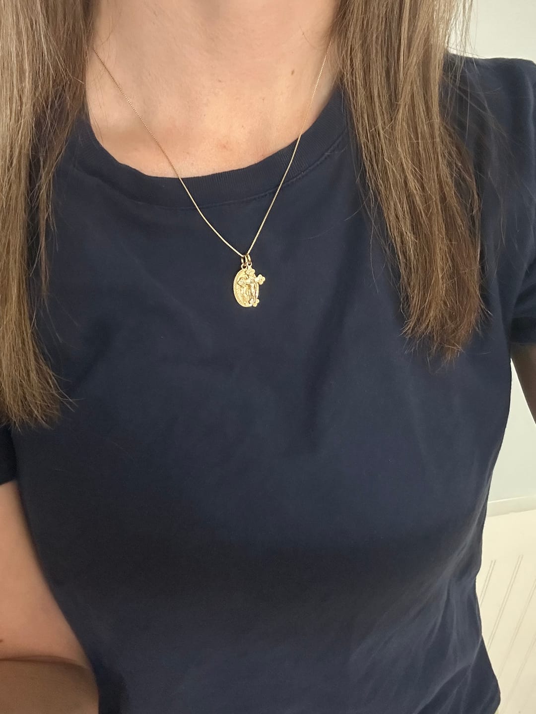 Customer photo review of Miraculous Medal + Crucifix Gold Filled Dainty Chain Necklace