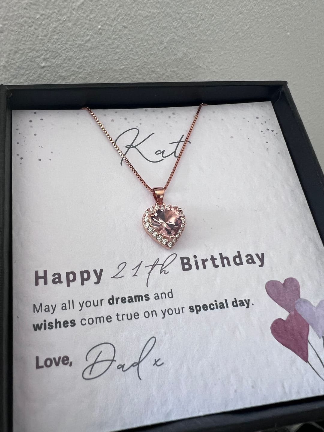 Customer photo review of Customisable Birthday  Pink Morganite Heart Necklace
