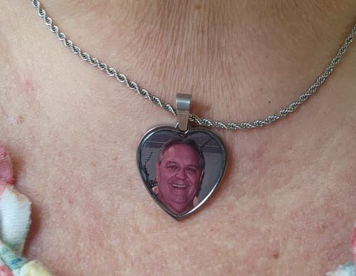 Customer photo review of Custom Engravable Heart Photo Necklace