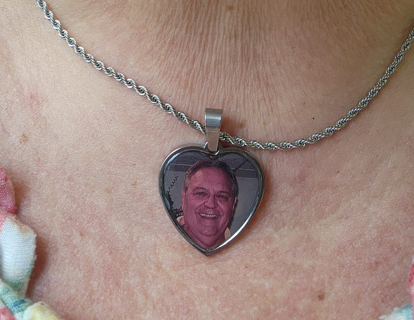 Customer photo review of Custom Engravable Heart Photo Necklace