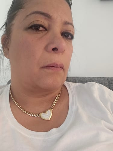 Customer photo review of *NEW* 207 14k Hollow Cuban Choker Cz Heart Lock JTJ™