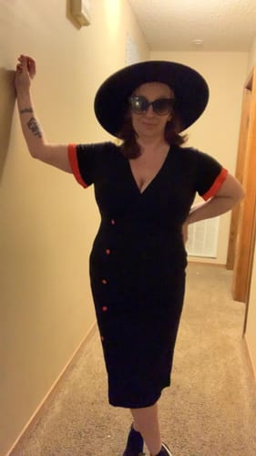 Customer photo review of Black 1960s Button Slit Bodycon Dress