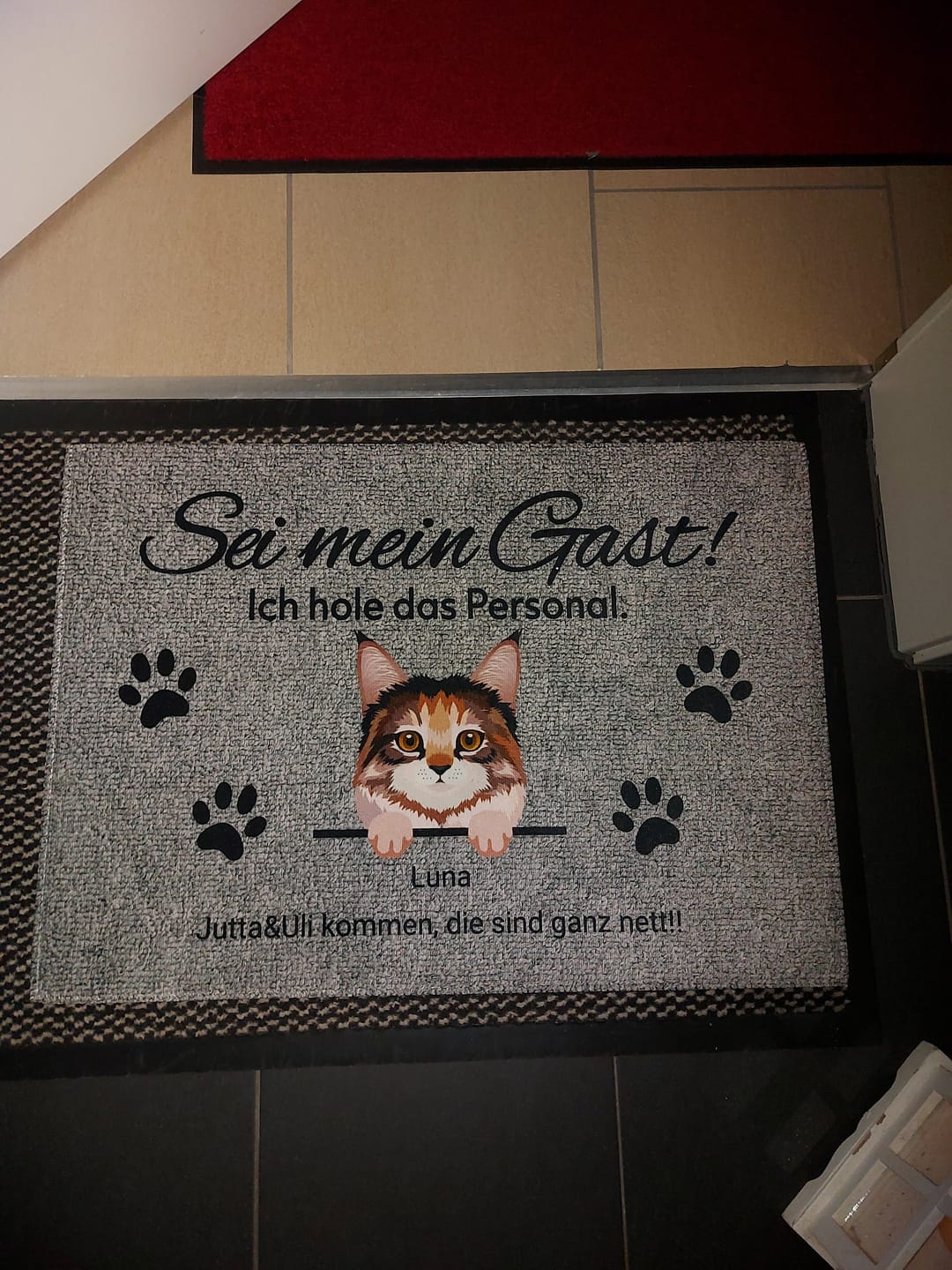 Customer photo review of Katzen holen ihr Personal - Individuelle Fußmatte