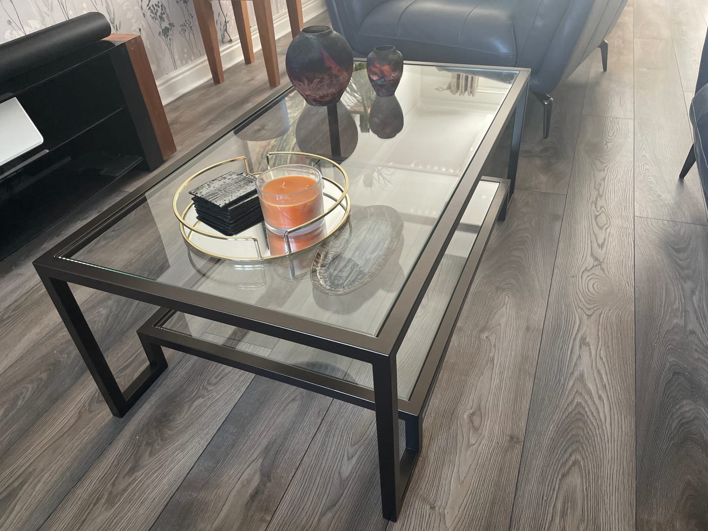 Customer photo review of Hudson Glass Metal Console Table - Dark Bronze