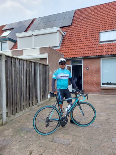 Customer photo review of Bianchi Grey Green Retro Short Sleeve Cycling Kit