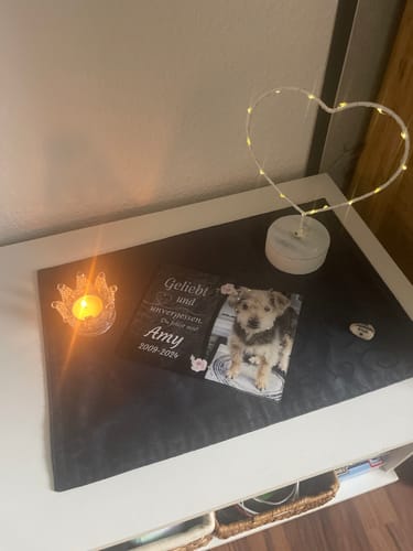 Customer photo review of Hunde Gedenktafel mit Foto & Spruch (UV- & Wetterfest)