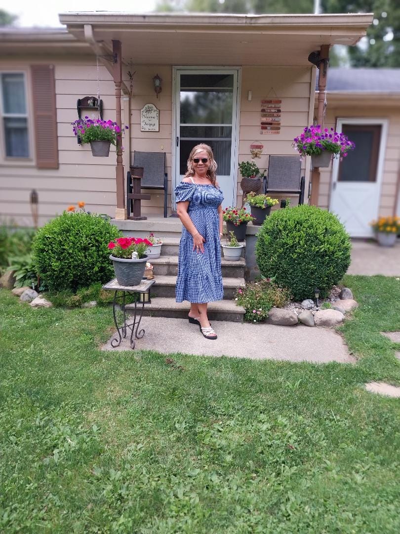 Customer photo review of Femme and Fawns Navy Gingham Picnic dress with Pockets