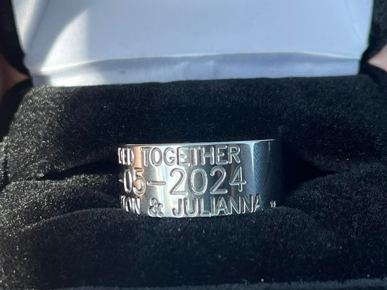 Customer photo review of Duck Band Wedding Ring - 10mm Titanium