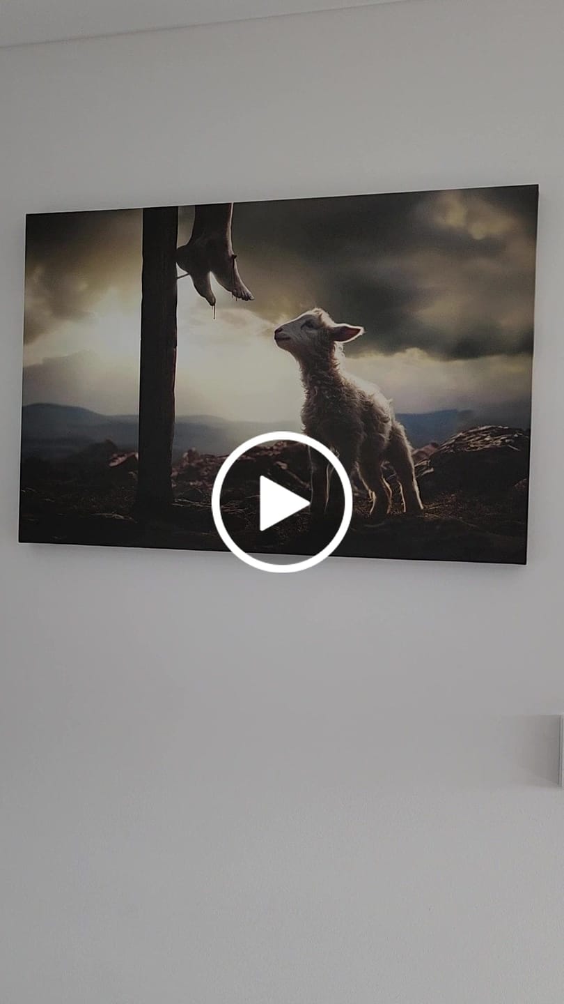 Customer video review of Lamb Looking Up at Feet of Jesus Wall Art Canvas