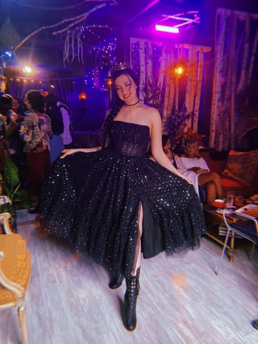 Customer photo review of Corset Strapless Tulle Silver Star Dress with Tie Straps