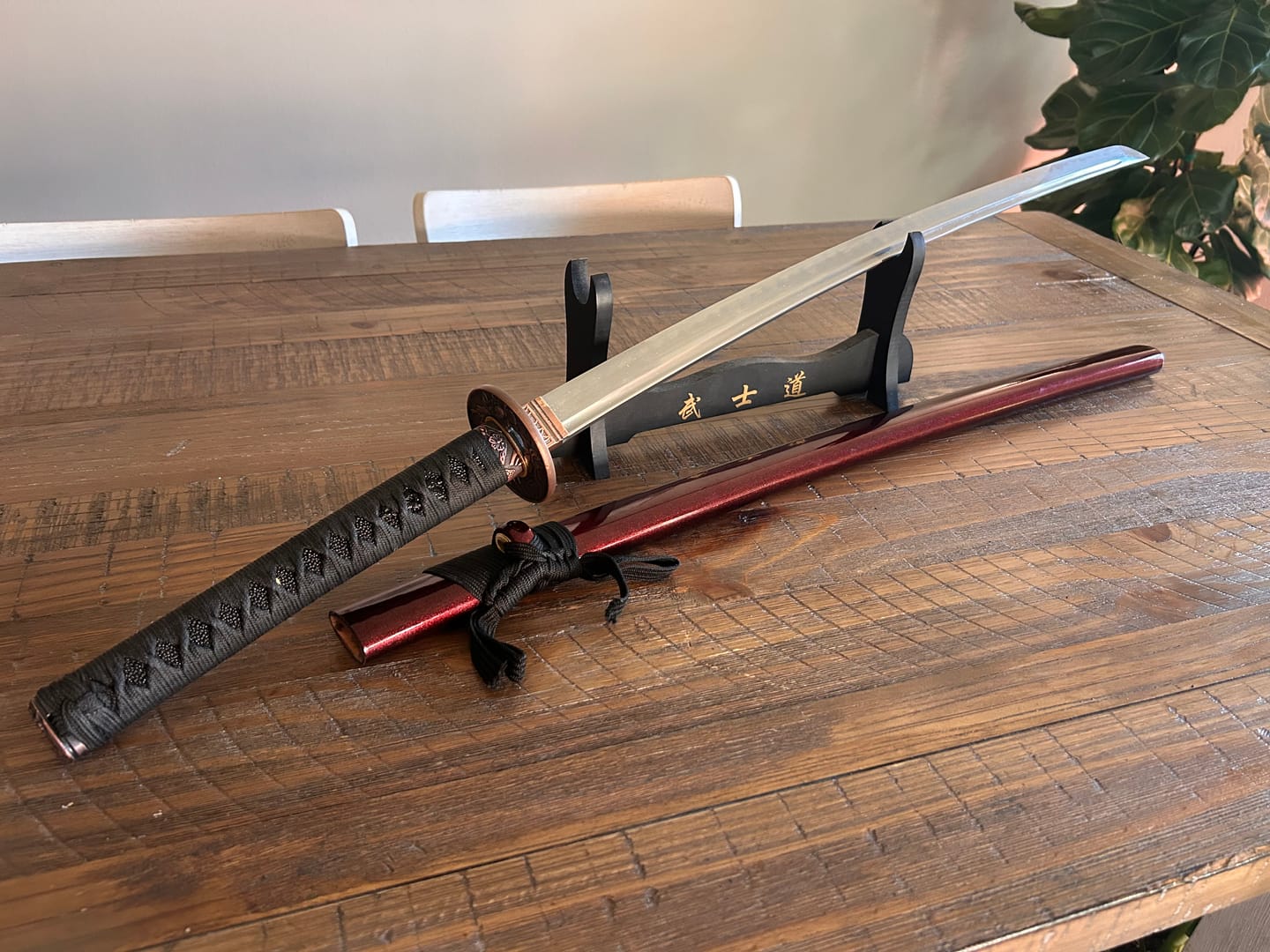 Customer photo review of The Jukyomachi Handmade Katana Clay Tempered T10 Steel