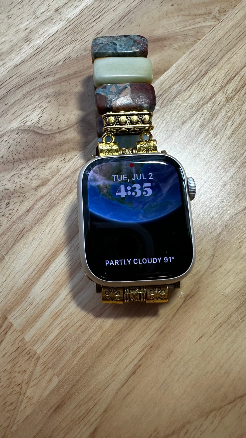 Customer photo review of Earth Amazonite Stretch Apple Watch Strap