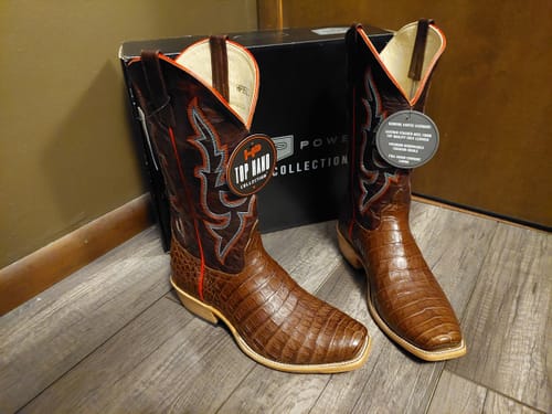 Customer photo review of Horse Power Men's Post Oak Caiman Belly Brown Boots HP9511
