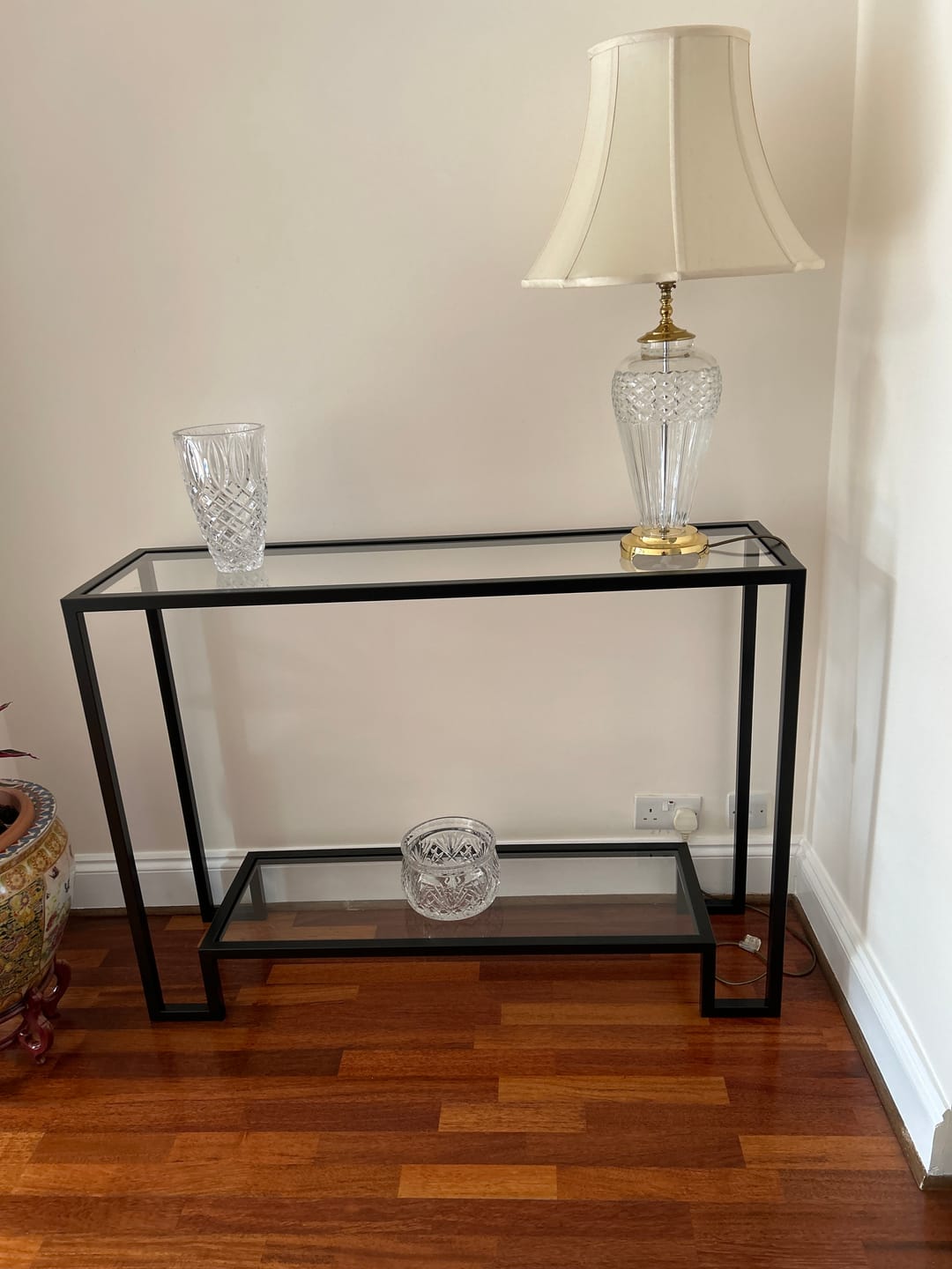Customer photo review of Hudson Glass Metal Console Table - Black
