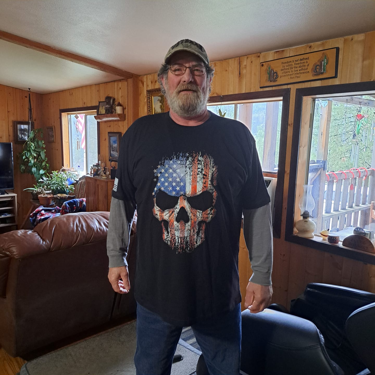 Customer photo review of USA Flag Skull T-Shirt