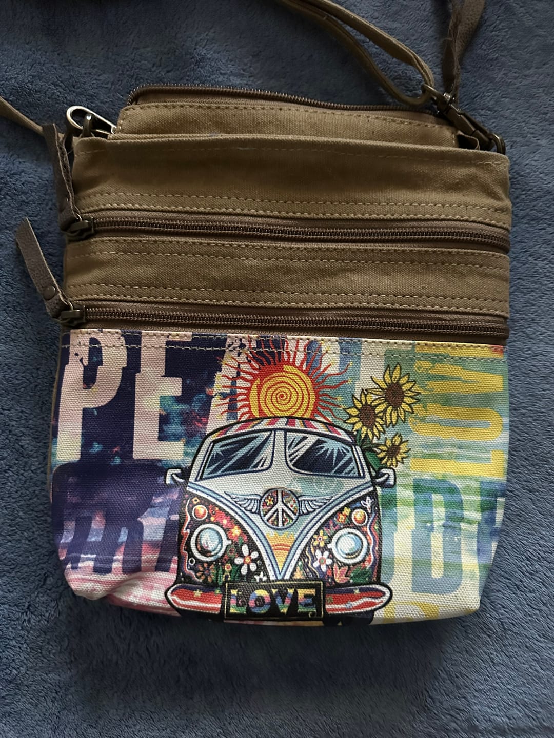 Customer photo review of Peace Love Bus Crossbody Bag
