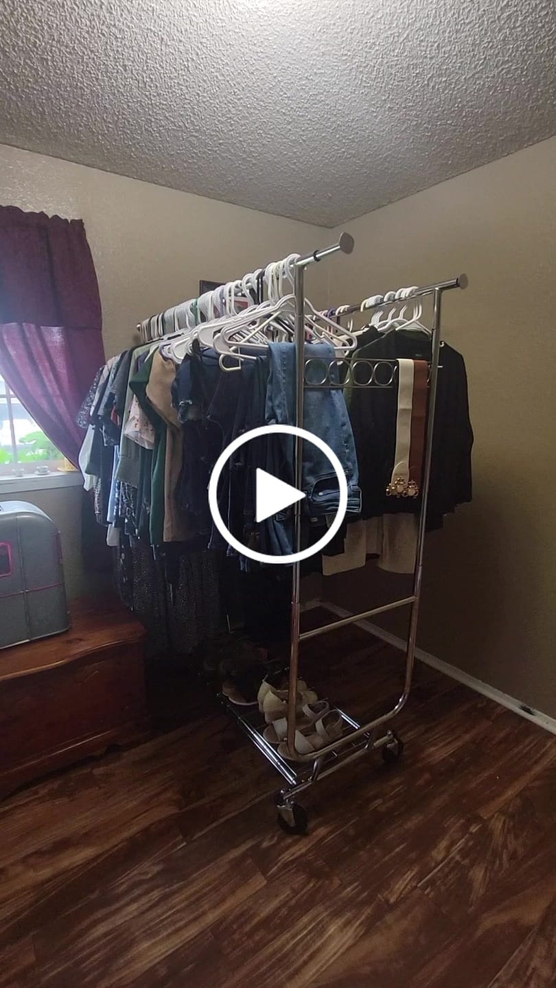 Customer video review of Raybee 75"W x 68"H Double Rolling Clothes Rack with Wheels,630LBS Heavy-Duty Commercial Garment Rack, For Bedroom