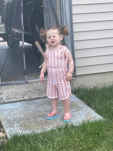 Customer photo review of [Coral Stripes] High Waisted Romper