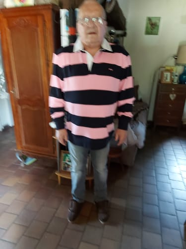 Customer photo review of Sweat bleu foncé à rayures et col polo