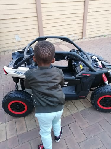 Customer photo review of Supercharged Can Am Maverick 2 Seater 24V leather seats and Rubber Tyres