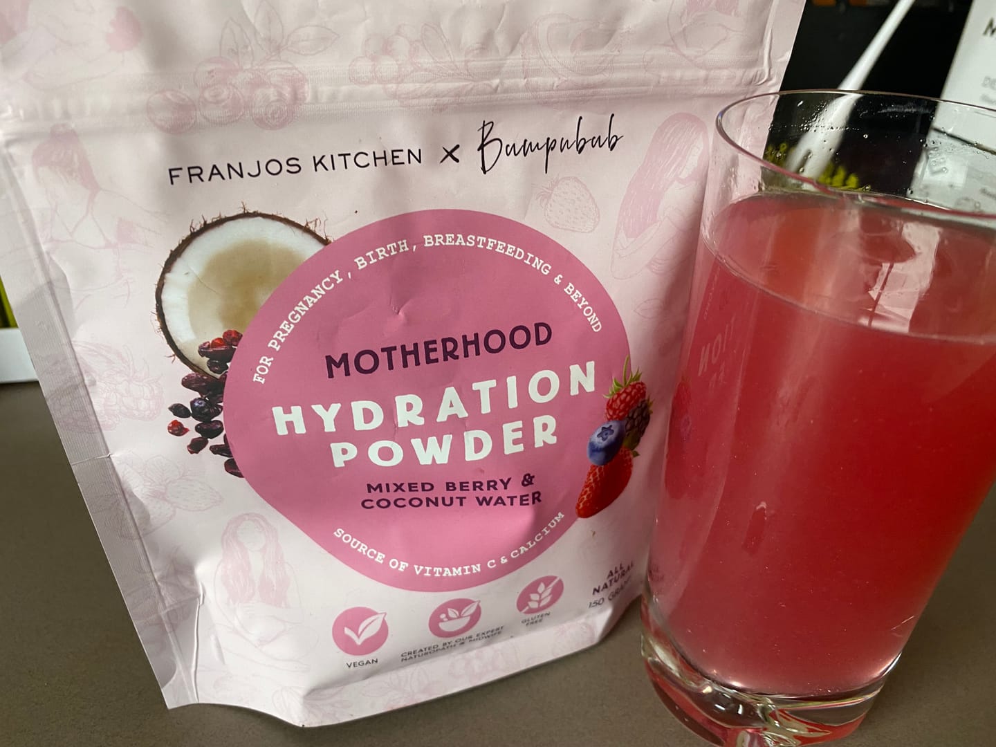 Customer photo review of Motherhood Hydration Powder - Mixed Berry + Blood Orange Duo