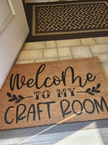 Customer photo review of Welcome To My Craft Room Doormat, Crafter Gift, Welcome Mat, Funny Craft Gifts, Housewarming Gift, Craft room sign, Funny Door Mat