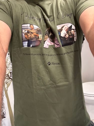 Customer photo review of Thanks for picking up our poop and stuff- Personalized Photo Pure Cotton T-Shirt