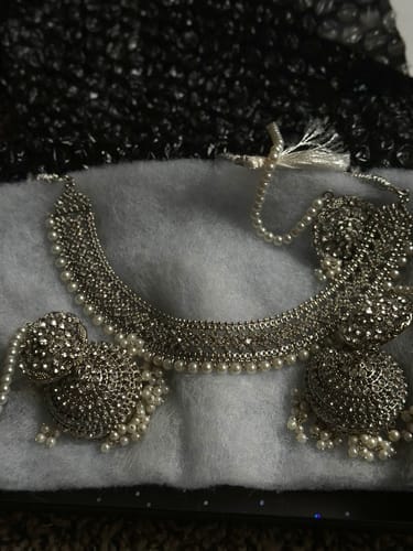 Customer photo review of Urooj - Handcrafted Necklace Set with Jhumka Earrings & Maang Tikka