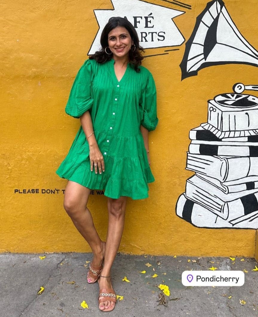 Customer photo review of Anna Forest Green Cotton Midi Dress